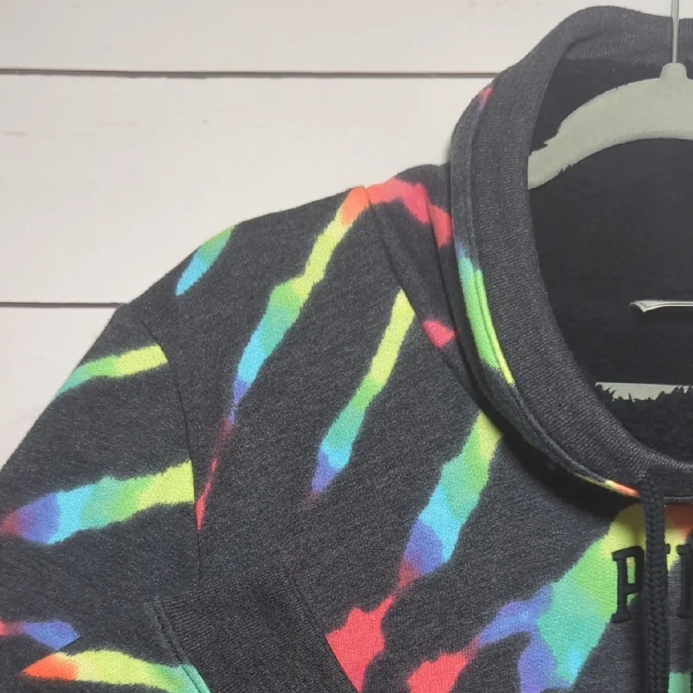 Victoria's Secret Pink Sweatshirt Zebra Rainbow Sherpa Cowl Neck Pullover Medium